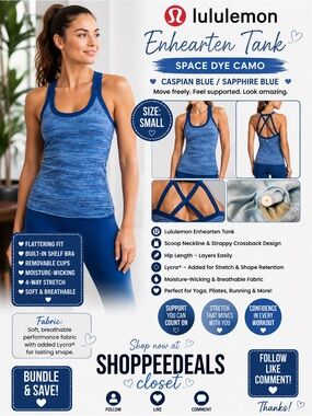 Lululemon Enhearten Tank Space Dye Camo Caspian Blue Sapphire Blue – Size 4